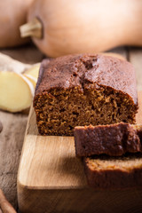 Healthy vegan pumpkin cake with ingredients