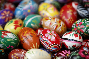 Fototapeta na wymiar Hand Painted Wooden Easter Eggs
