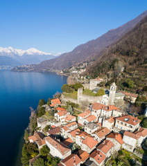 Fototapeta na wymiar Village of Corenno Plinio, lake of Como. Aerial view