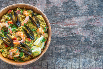 Bowl of seafood paella