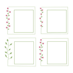 Square floral Flower frame with pink flowers and green leaves