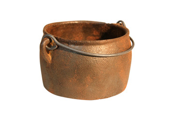Antique iron pot. isolated.