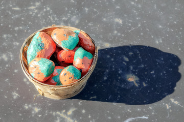 Stones in the basket.