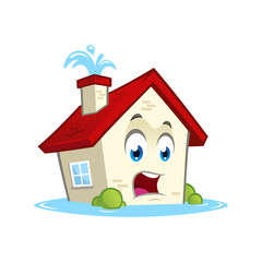 Funny house character with water leaks, cartoon style