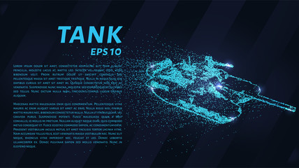 The tank of particles. The tank crumbles into small molecules. Vector illustration.