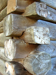 Wall of wooden logs