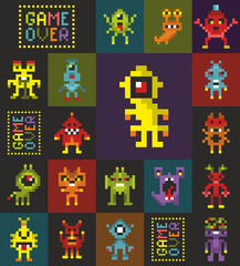 Obraz na płótnie Canvas Seamless pattern with retro monsters from the computer game.