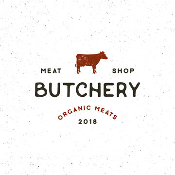 vintage butchery logo. retro styled meat shop emblem. vector illustration