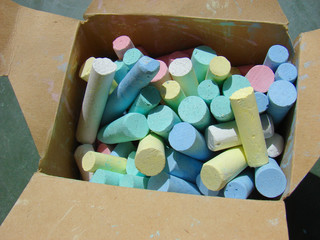 Colorful chalk in box.