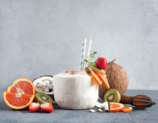 Coconut cocktail with fresh fruit