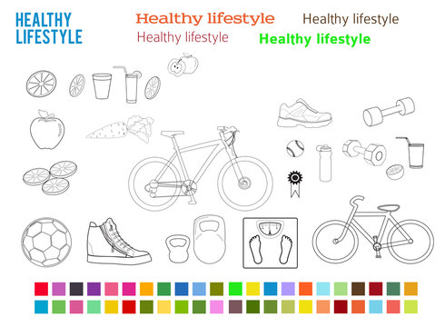 Healthy Lifestyle set design elements color style icons fonts_light