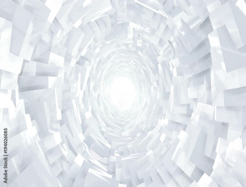 Poster 4k abstract technology tunnel. silver metal concstruciton sharp corners with reflections the camera 
