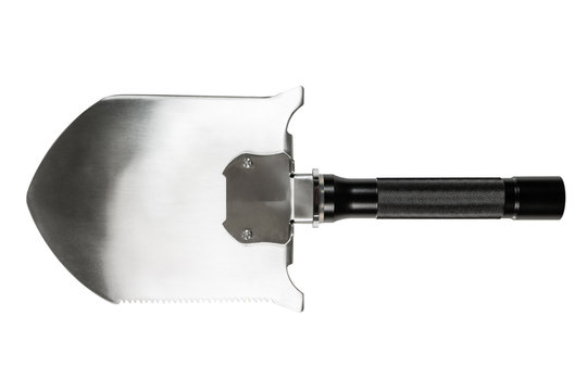 Shovel with a shock plate with function of hammer. Object is isolated on a white background.