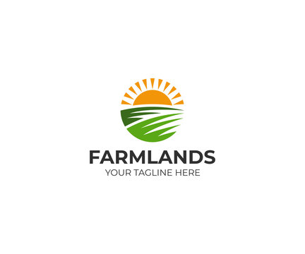 Farmland logo template. Rural landscape vector design. Agriculture illustration