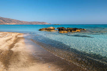 Elafonissi beach with pink sand on Crete Island, Greece