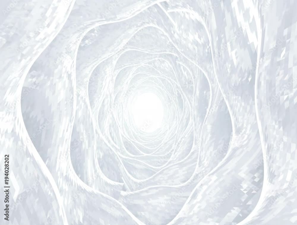 Poster 4k abstract technology crystal tunnel. silver metal concstruciton with reflections the camera rotate