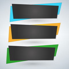 Set of trendy flat geometric vector banners. Green blue and yellow colors.