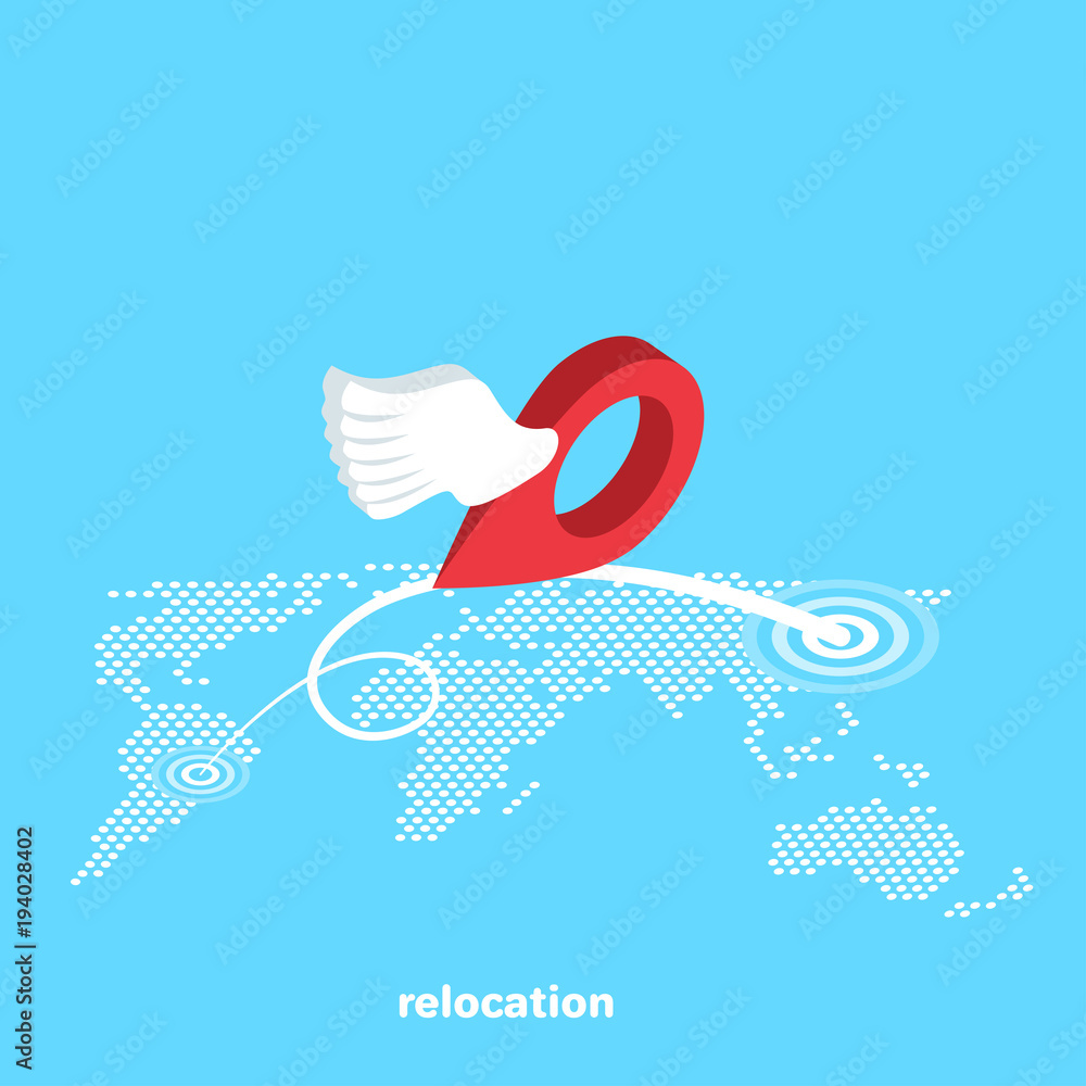 Poster the location indicator on the map flies from one point to another, an isometric image