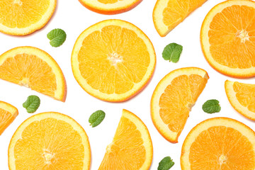 Fototapeta na wymiar healthy food. sliced orange isolated on white background top view