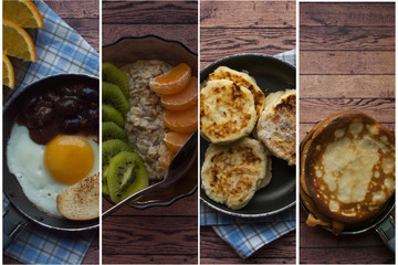 Variety of breakfast pictures gathered in a collage.