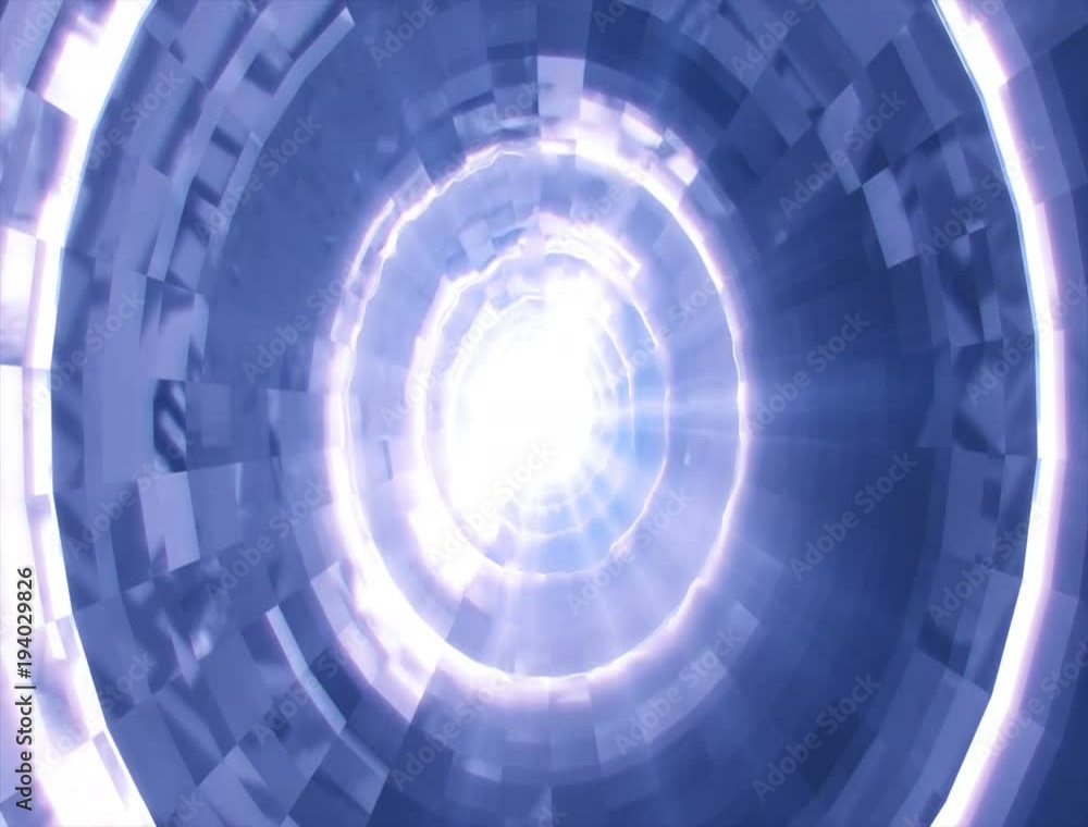 Poster 4k abstract technology tunnel. blue metal concstruciton sharp corners with reflections the camera ro