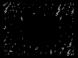 Music Symbols Vector Confetti Flying, Falling. Grayscale Falling Notes, Party, Festival Poster Texture. Melody Background, Music Signs Pattern Decorative Frame. Live Music Symbols Confetti Chaos.