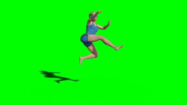 Arti marziali al rallentatore eseguiti da giovane donna bionda su sfondo chroma key