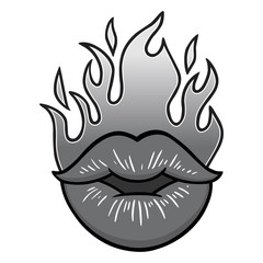Hot Lips Illustration - A vector cartoon illustration of some flaming Hot Lips.