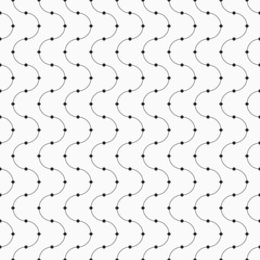 Vector seamless minimalistic pattern of curved lines with dots in nodes.