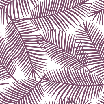 purple palm leaves on a white background exotic tropical hawaii seamless pattern vector