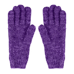 Violet knitted woolen winter gloves isolated