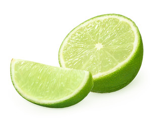 Fototapeta na wymiar Half and slice of fresh lime fruit isolated on white