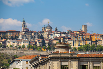 Obraz premium Old town view from bottom. Bergamo, Italy. Spring season, daytime.