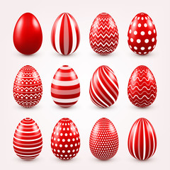 Easter eggs red set. Spring. Holidays in April. Gift. Seasonal celebration.Egg hunt. Sunday.