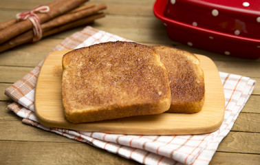 Classic Cinnamon Toast on a Rustic Wooden Table