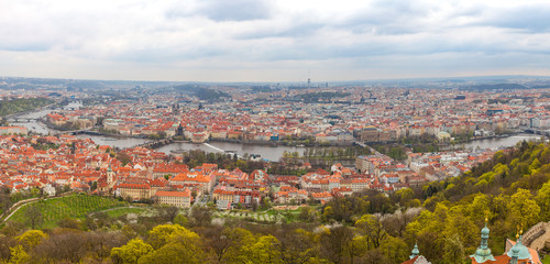 Fototapeta na wymiar Panoramic view of old town with tiled roofs, Prague, Czech Republic