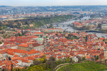 Obraz premium Panoramic view of old town along Vltava river, Prague, Czech Republic