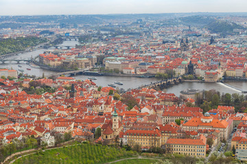 Fototapeta premium Panoramic view of old town along Vltava river, Prague, Czech Republic