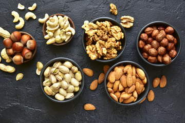Assortment of nuts - healthy snack.Top view .