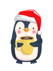 penguin holding a cup of coffee