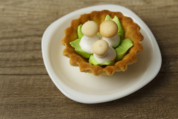 a piece of cake lies on a plate