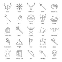 Ancient warriors of the Vikings on the ship isolated on white background. Outfit and symbols of the Vikings.Vikings icon in set collection on outline style vector symbol stock illustration.