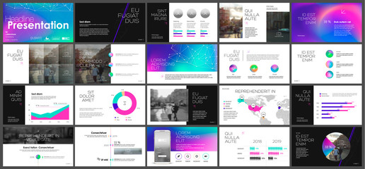 Presentation template with a palette of chameleon holographic flickering colors. Vector infographics and background. Use in Presentation, flyer and leaflet, business conference, marketing, advertising - obrazy, fototapety, plakaty