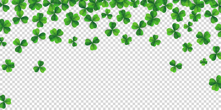 Patrick day background with vector four-leaf clover pattern background. Lucky fower-leafed green background for Irish beer festival St Patrick's day. Vector green grass clover pattern background