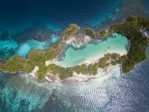 Aerial View of Limestone Island and Marine Lake in Raja Ampat