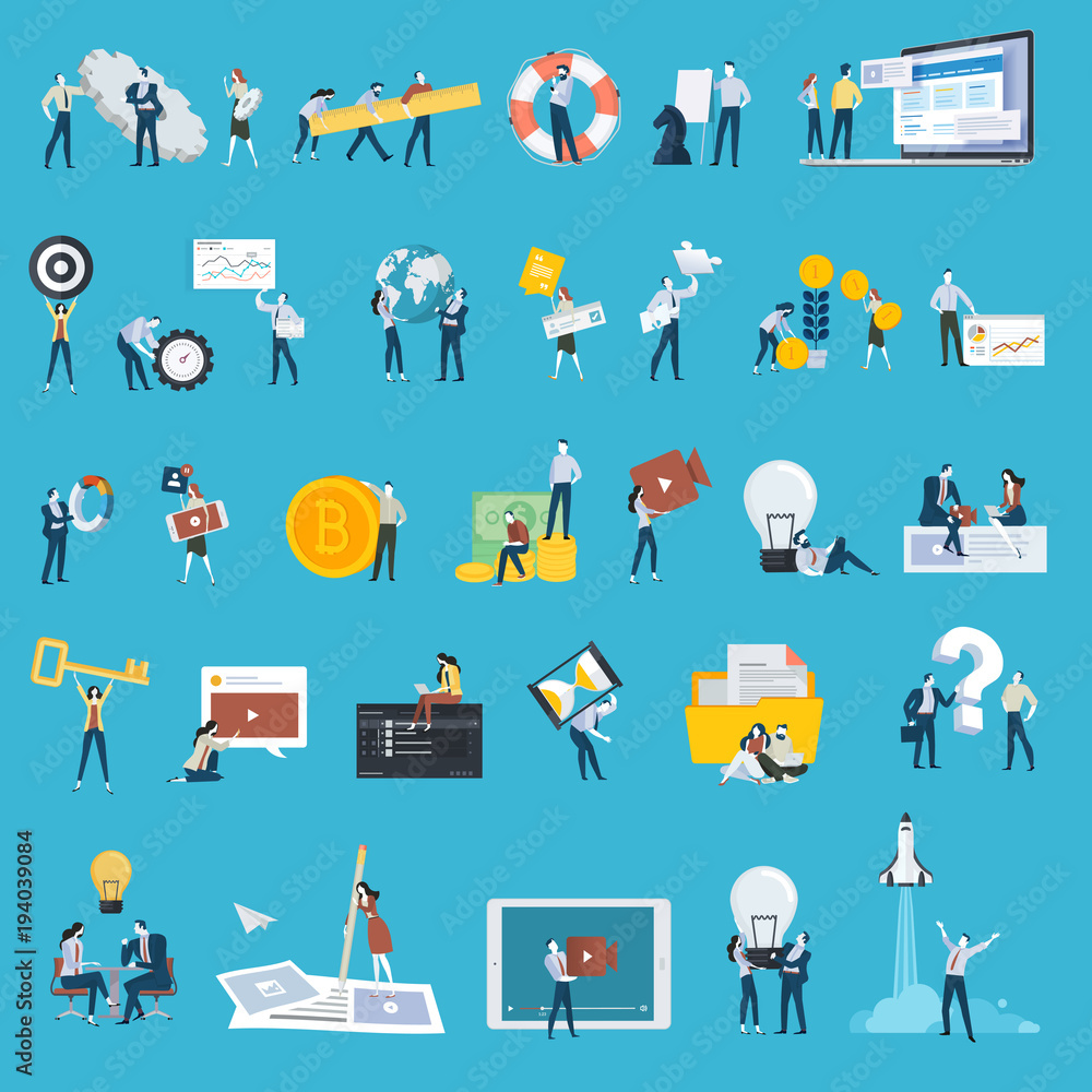 Poster set of flat design style people icons. vector illustration concepts for web design and development, 