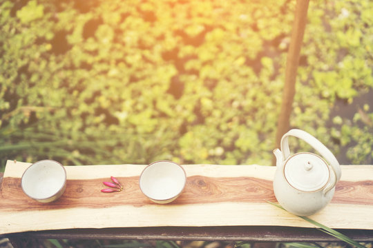 ceramic clay, coffee cup and tea ceramic pot