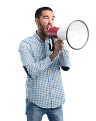 Young man using a megaphone