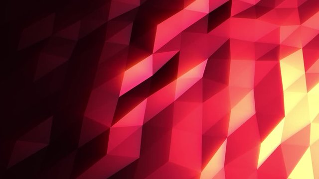 Abstract cg polygonal crystal surface. Geometric poly Red ruby triangles motion background.