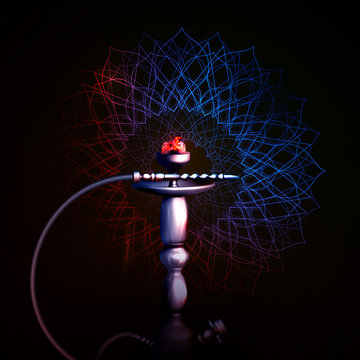 on a dark background a hookah